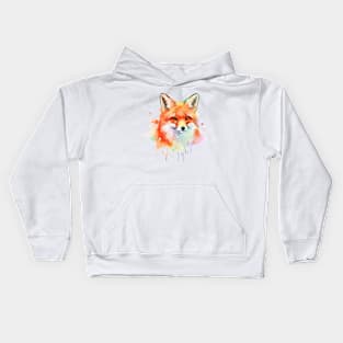 Vibrant Watercolor Fox Portrait - Artistic Wildlife Tee Kids Hoodie